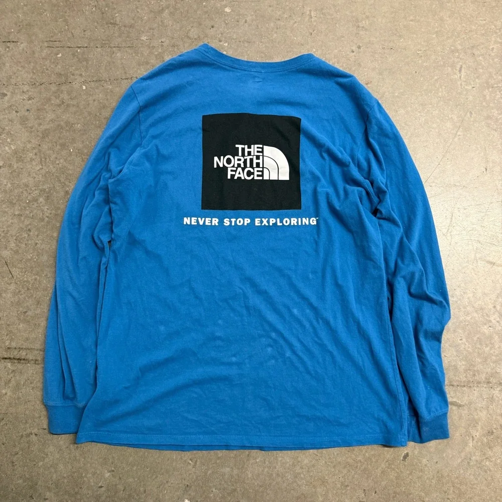 The North Face Mens Blue Long Sleeve Box Logo Graphic T-Shirt Large NF0A37FY